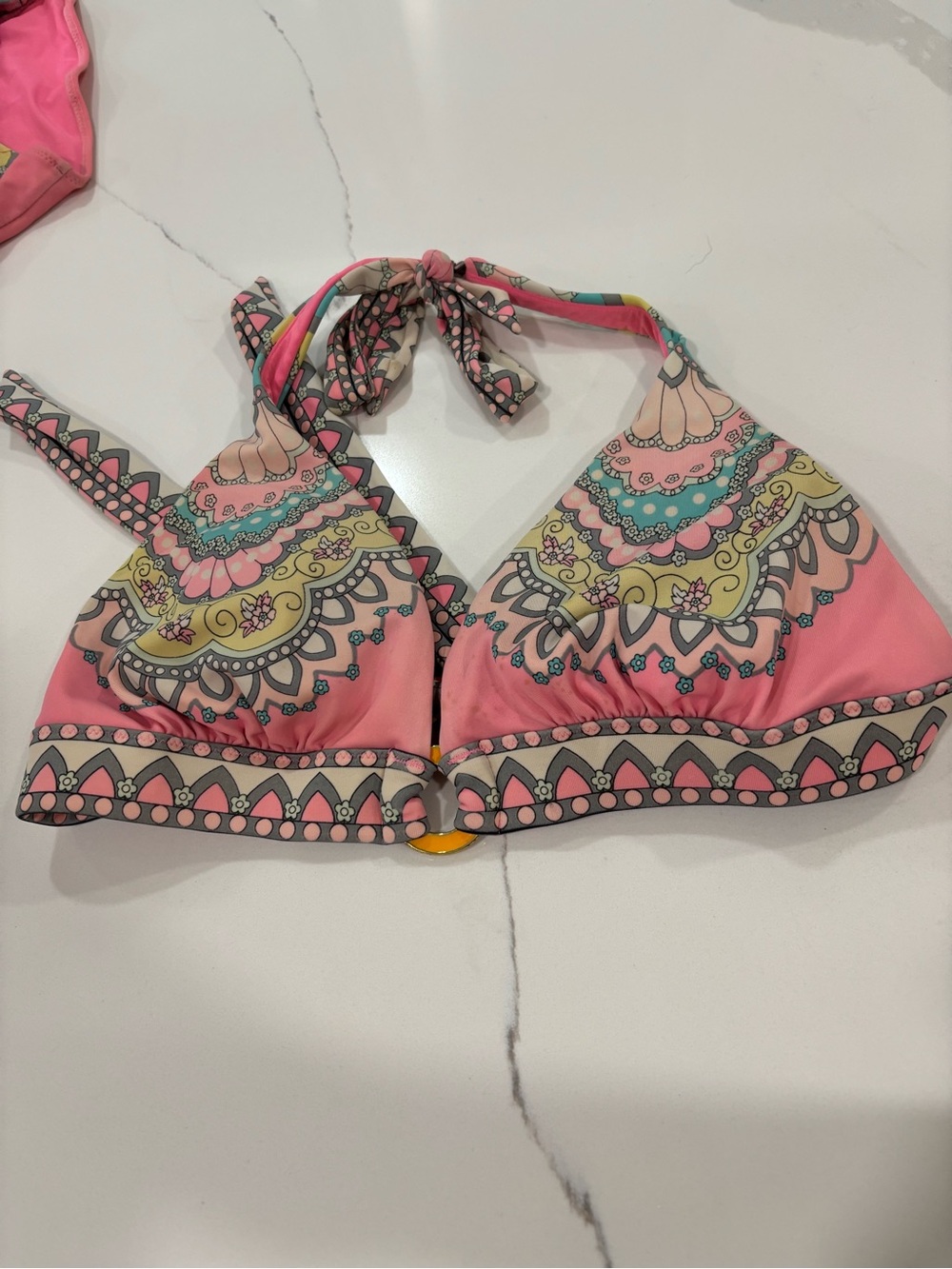 Victoria's Secret Pink Patterned Halter Bikini Top with Multicolor Accents